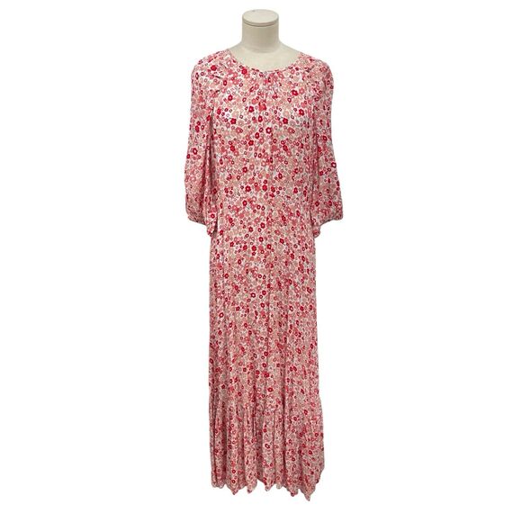 NWT byTimo Dress Floral Print Crepe Midi Red Flowers Size Large